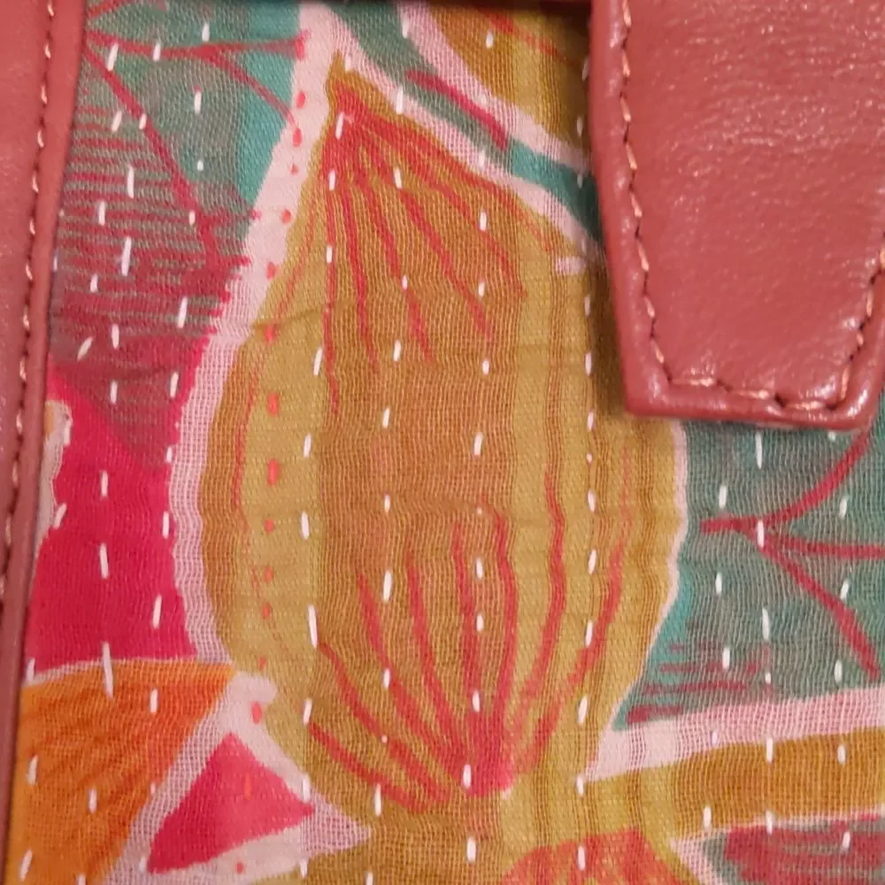 Kantha Envelope Bag Floral Quilted Clutch Magnetic Snaps Hand-stitched
